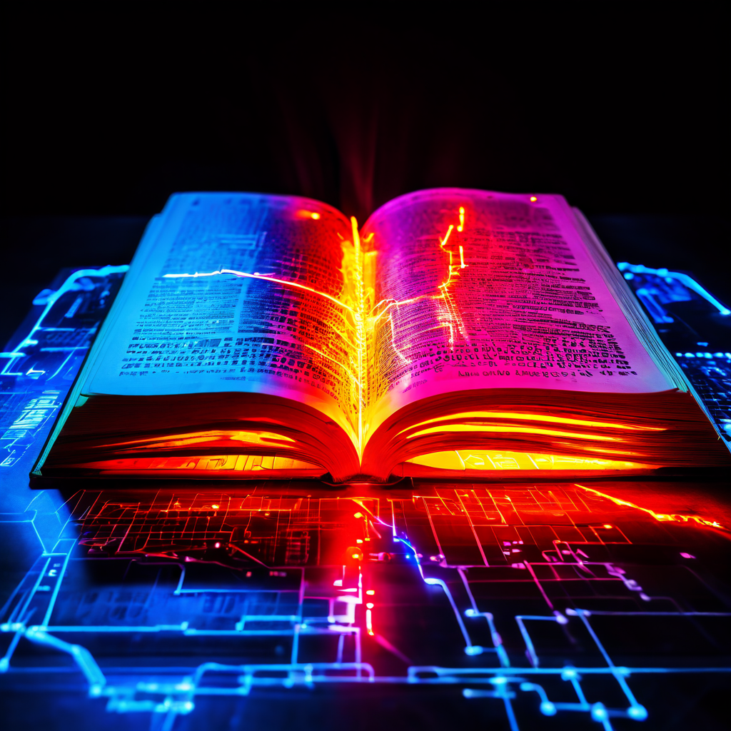 빛나는 회계 장부가 정확한 사본과 뒤틀린 데이터 흐름으로 갈라지며 위험의 균열이 생기는 모습이다.