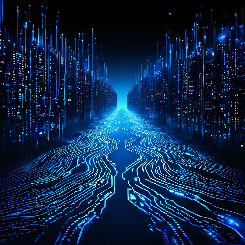 병렬 처리 성능의 갈림길에서 Aptos의 블록-스트림 경로와 Sui의 객체 중심 데이터 경로가 나뉘어 흐르는 블록체인 기술 개념을 시각화한 다이어그램