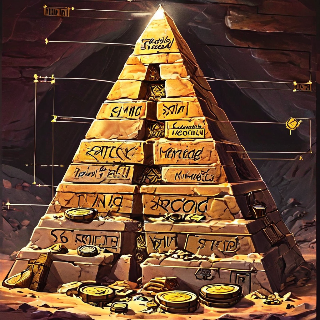 블록체인 네트워크의 두 가지 주요 보상 유형인 저장 보상과 채굴 보상을 이중 피라미드 다이어그램으로 시각화하여 설명하는 이미지입니다.