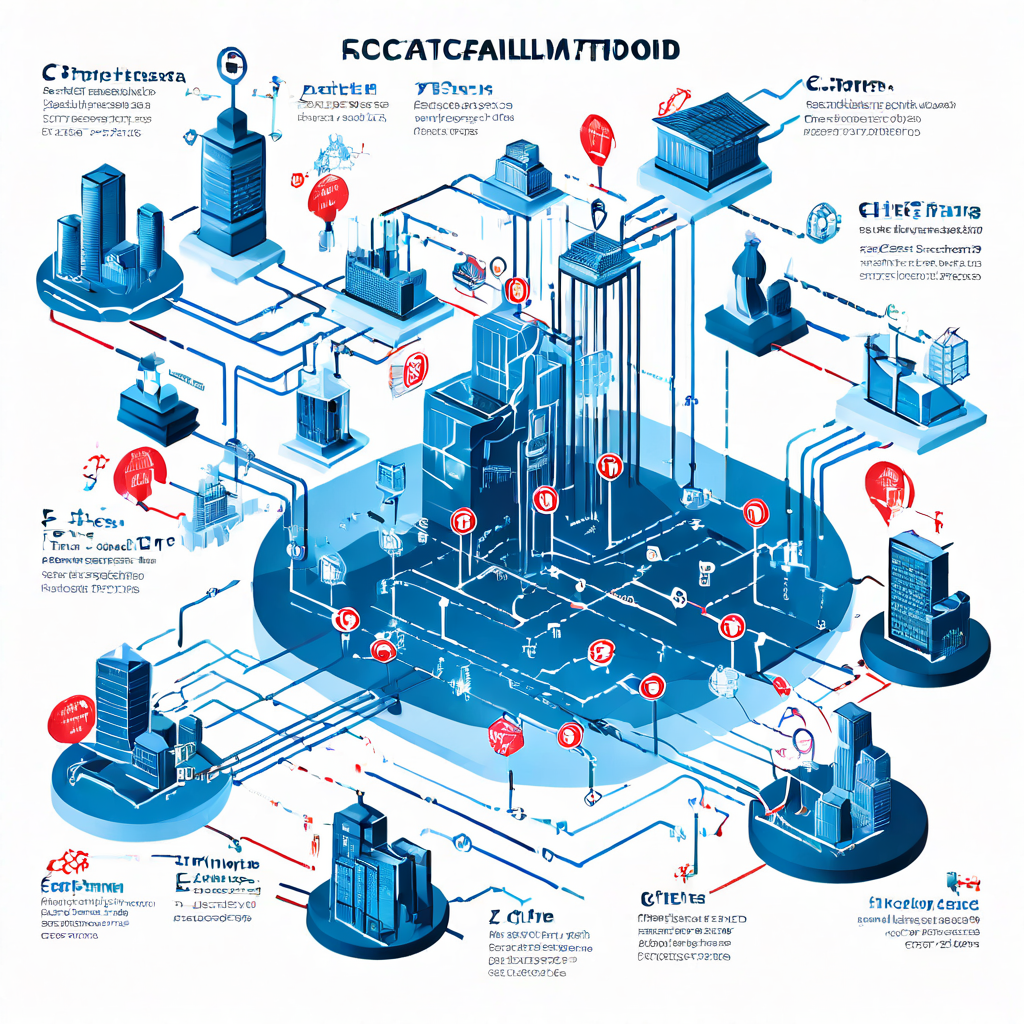 자동화된 금융 청산 과정을 보여주는 복잡한 플로우차트로, 이로 인한 파급 효과가 글로벌 시장과 주요 경제 지표에 연쇄적으로 영향을 미치는 모습을 설명하는 이미지입니다.