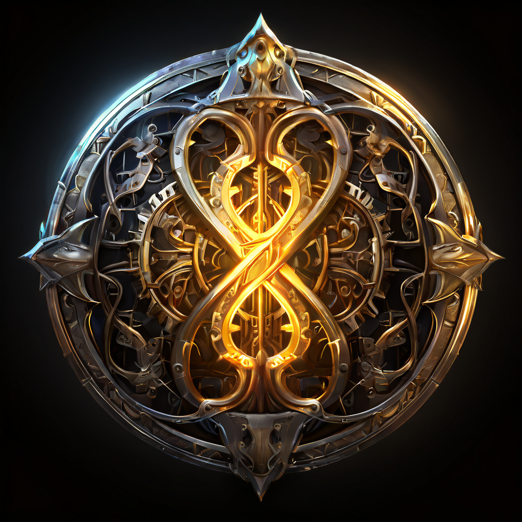 안전한 P2E 게임의 핵심 토크노믹 구조를 상징하는, 빛나는 두 개의 독립 토큰으로 이루어진 이중 나선이 정교한 기어들과 반짝이는 보호막으로 감싸져 있는 모습을 나타낸 개념도입니다.