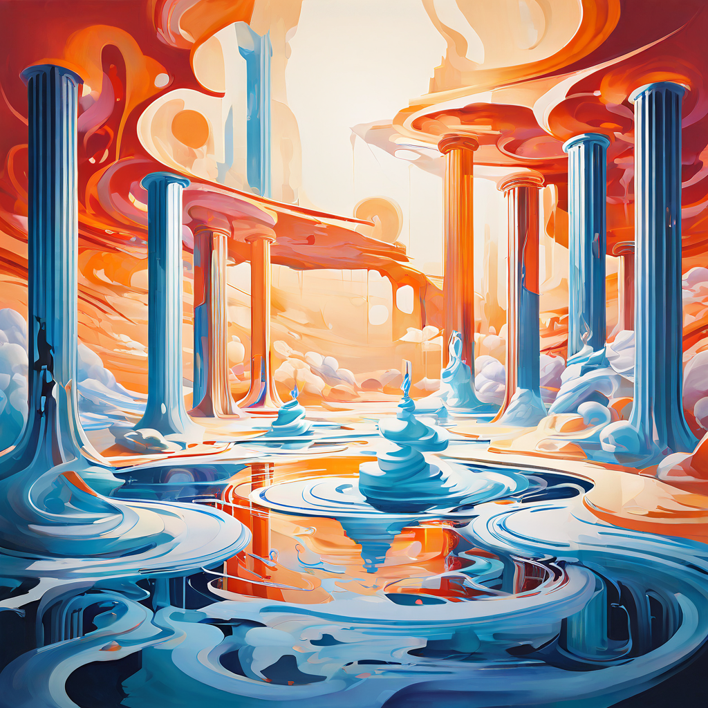 안정적인 담보 가치의 기둥이 불안정한 유동성으로 녹아내리며 환상적인 기반을 드러내는 추상적인 금융 풍경을 표현한 이미지입니다.