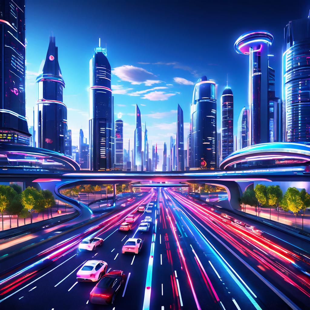 자율주행 차량과 교통 신호가 완벽하게 동기화되어 유기적으로 움직이는 미래 도시 풍경으로, 성공적인 자율주행 도시 시스템의 기반을 상징적으로 보여줍니다.