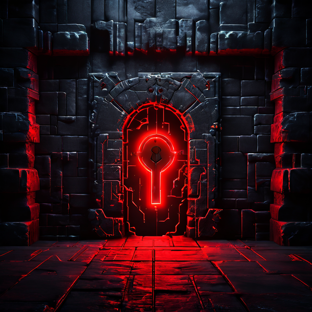 적극적인 보안 철학을 상징하는 침투 테스트 키가 디지털 요새 벽의 빨간 열쇠구멍에 접근하는 모습으로, 사전 예방적 보안의 중요성을 강조합니다.